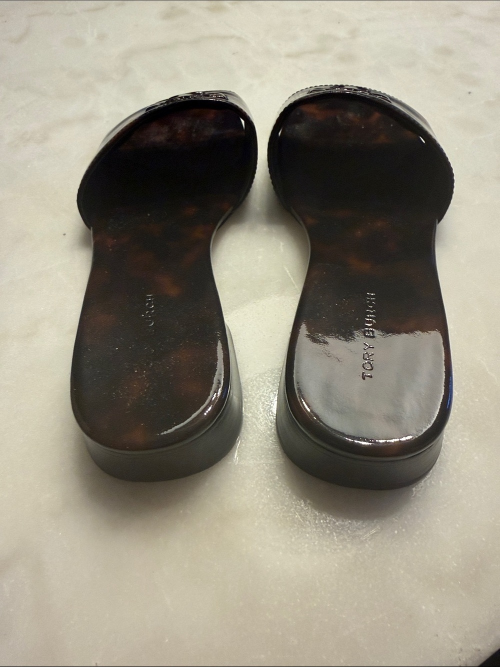 Tory Burch Dark Brown Patent Logo Slide - Picture 4 of 5
